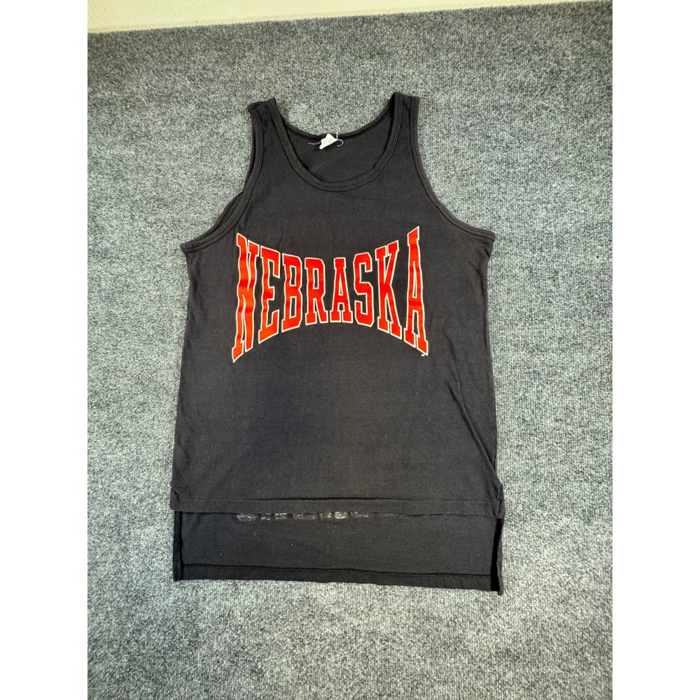 Vintage Artex Nebraska Huskers Tank Top‎ Black Red Cotton Made in USA Large